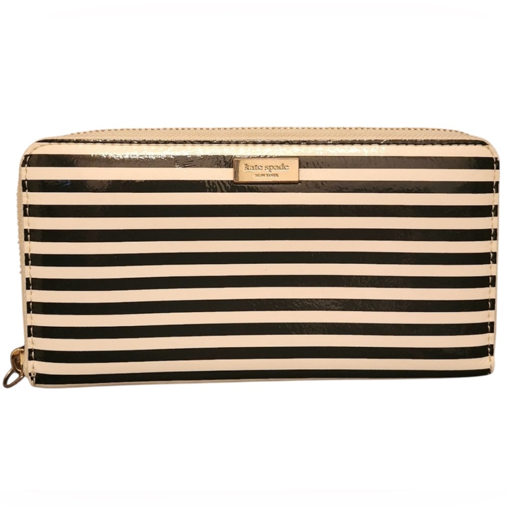 Kate Spade Striped Zip Around Large Wallet Like New!